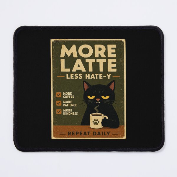 Item preview, Vintage Grumpy Black Cat Coffee Humor More Latte Less Hate designed and sold by eliramaison.