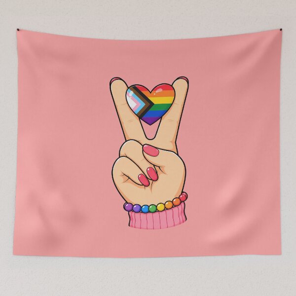 Item preview, Hand Peace Sign Holding Progressive Pride Heart designed and sold by ArtMassive.