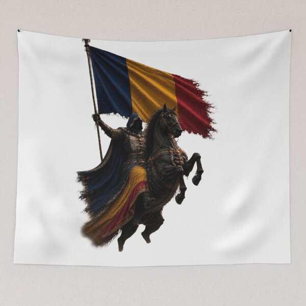 Item preview, Romanian Warrior on Horseback with Tricolor Flag designed and sold by RoyalDeluxGo.
