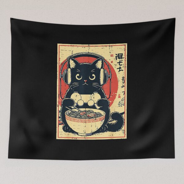 Item preview, Retro Japanese Cat Gamer With Ramen Bowl and Controller designed and sold by FGTV2021.