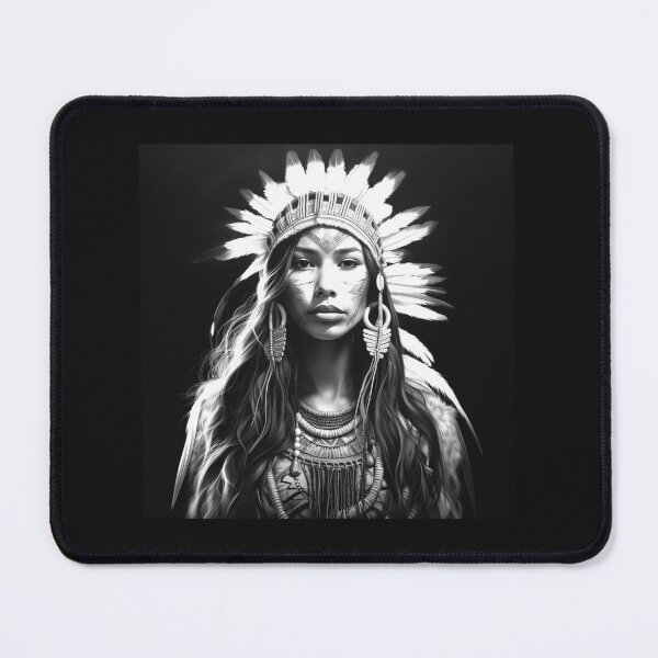Item preview, Black and White Indigenous Inspired Woman Feather Headdress Portrait designed and sold by inkoutninja.