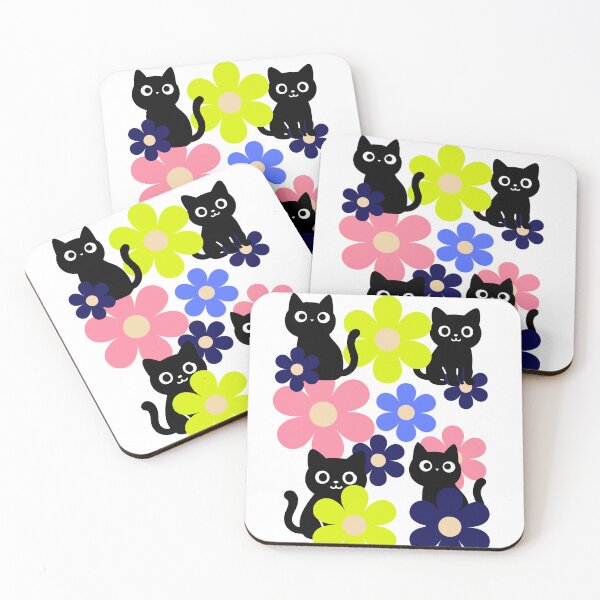 Item preview, midnight garden kitties // retro floral & black cat pattern designed and sold by Creativ_Design.