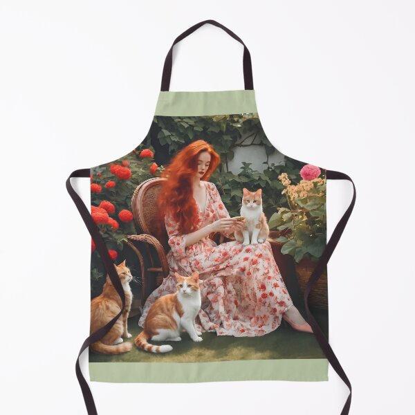 Item preview, Garden Harmony – Redhead Girl and Three Ginger Cats designed and sold by UmSkelig834.