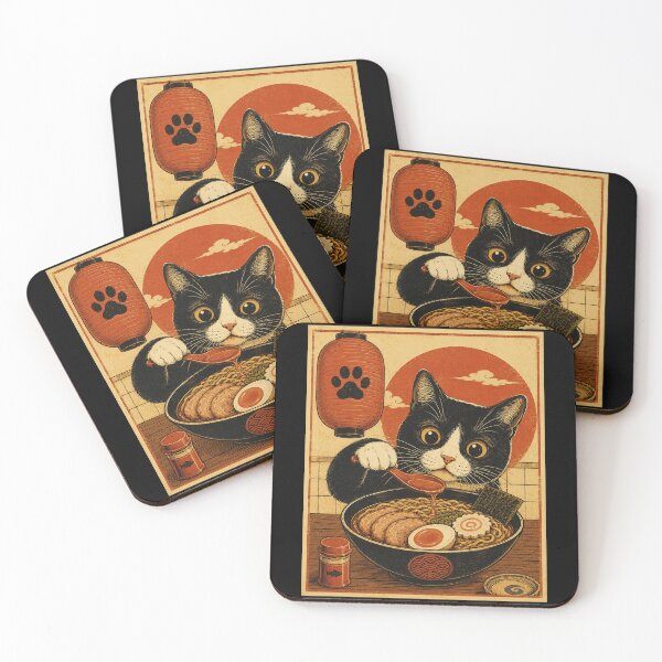 Item preview, Curious Tuxedo Cat Enjoying Ramen in Vintage Japanese Style designed and sold by eliramaison.