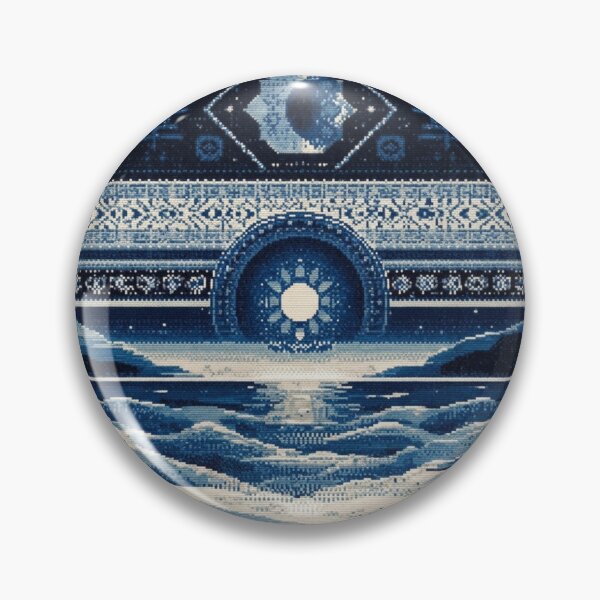 Item preview, dark blue folk art sea with sun and moon pixel designed and sold by northern T.