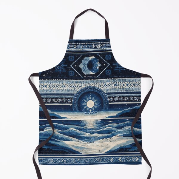Item preview, dark blue folk art sea with sun and moon pixel designed and sold by northern T.
