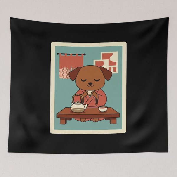 Item preview, Peaceful Tea Time Puppy in Cozy Japanese Inspired designed and sold by JordynLadukeg65.