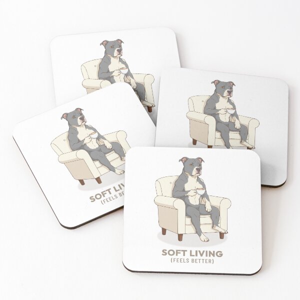 Item preview, Cozy Pitbull Drinking Coffee Vintage Illustration Aesthetic designed and sold by Cozy Vintage Animal.