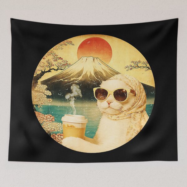 Item preview, Funny Cat by Mount Fuji with Sunset Coffee Vintage designed and sold by titanlevi.