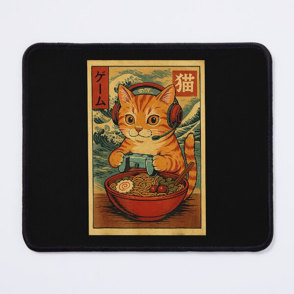 Item preview, Kawaii Gamer Cat Enjoying Ramen in Retro Japanese Style designed and sold by FGTV2021.