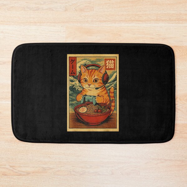 Item preview, Kawaii Gamer Cat Enjoying Ramen in Retro Japanese Style designed and sold by FGTV2021.