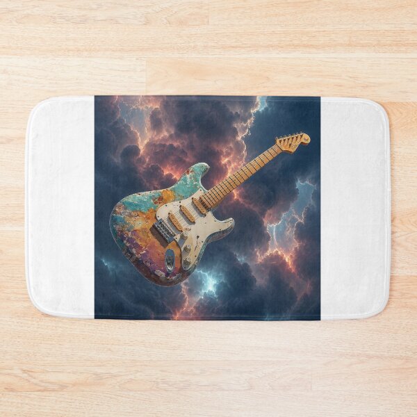 Item preview, Rock Guitar Space Art — Bold Neon Galaxy Music Print designed and sold by CosmicRockArt.