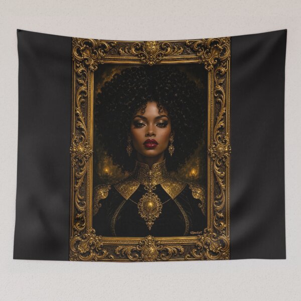 Item preview, Gilded Black Velvet Baroque Portrait Of Brynja Solheim Sumptuous AI Concept Art by Xzendor7 designed and sold by Xzendor7 Digital Art Creations.