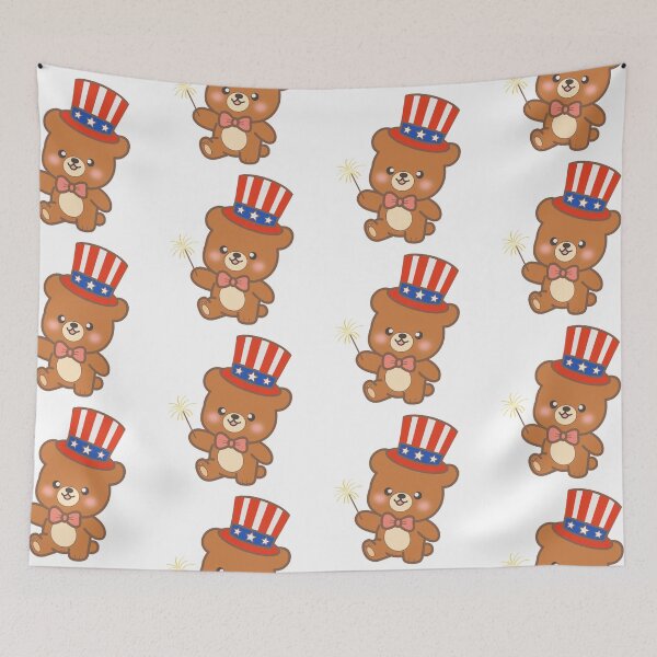 Item preview, Cute Teddy Bear Holding Sparkler with 4th of July Patriotic Hat Illustration⁠ designed and sold by Teenidesign .