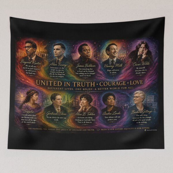 Item preview, United in Truth, Courage & Love | LGBTQ+ History Art | Pride Month Poster | Bayard Rustin Alan Turing James Baldwin | Rainbow Galaxy Wall Art designed and sold by Examine the Past.
