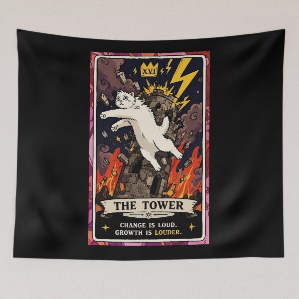 Item preview, Dramatic Cat Tower Card Retro Fortune Telling Illustration designed and sold by ferminhays.