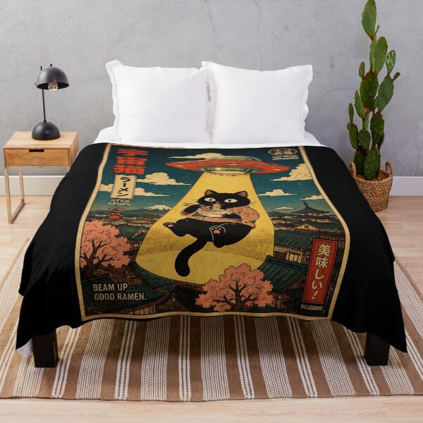 Item preview, Vintage Space Cat Enjoying Ramen Beneath a Flying Saucer designed and sold by eliramaison.