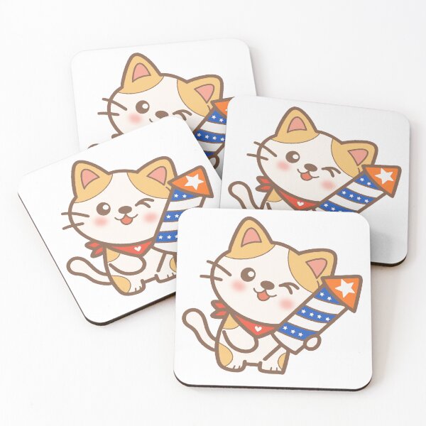 Item preview, Cute Ginger Cat with 4th of July Patriotic Rocket Firework Illustration⁠ designed and sold by Teenidesign .