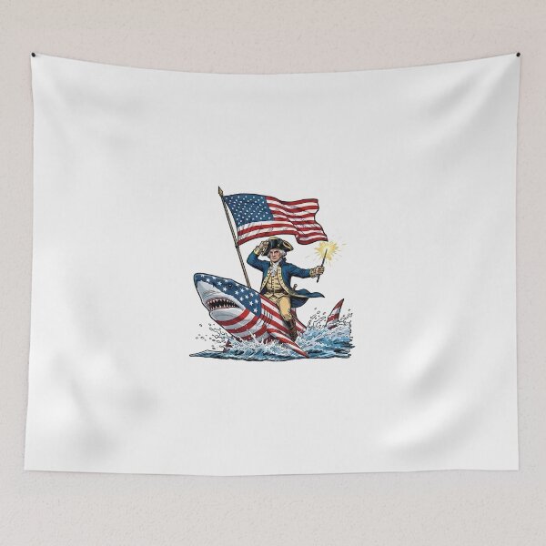 Item preview, george washington riding shark funny july 4th american flag designed and sold by cass-vale-lab.