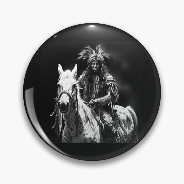 Item preview, Black and White Indigenous Inspired Rider on White Horse Art designed and sold by inkoutninja.