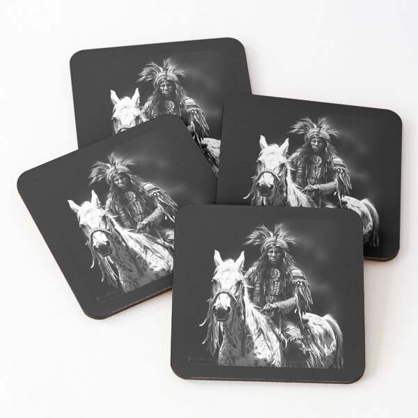 Item preview, Black and White Indigenous Inspired Rider on White Horse Art designed and sold by inkoutninja.