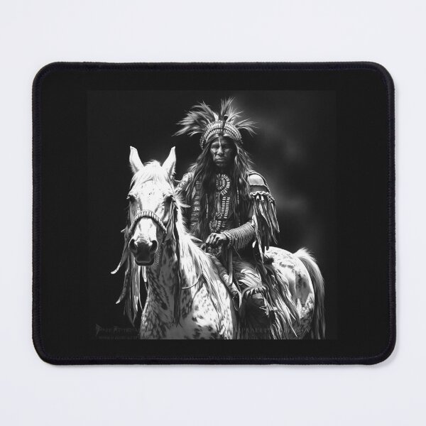 Item preview, Black and White Indigenous Inspired Rider on White Horse Art designed and sold by inkoutninja.