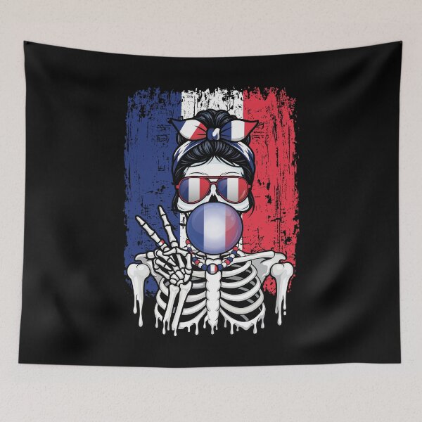 Item preview, France Flag Skeleton Messy Bun Bubblegum designed and sold by Colorful Designs.