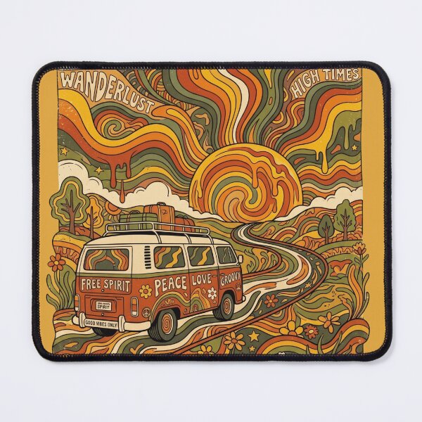 Item preview, Groovy 70s Camper Van Retro Rainbow Sunset Adventure designed and sold by RetroRewind Studio.