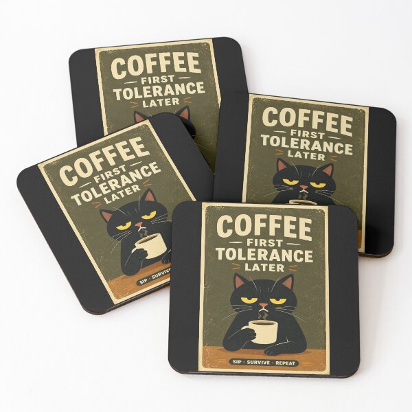 Item preview, Grumpy Black Cat Coffee Humor Vintage Morning Mood designed and sold by eliramaison.