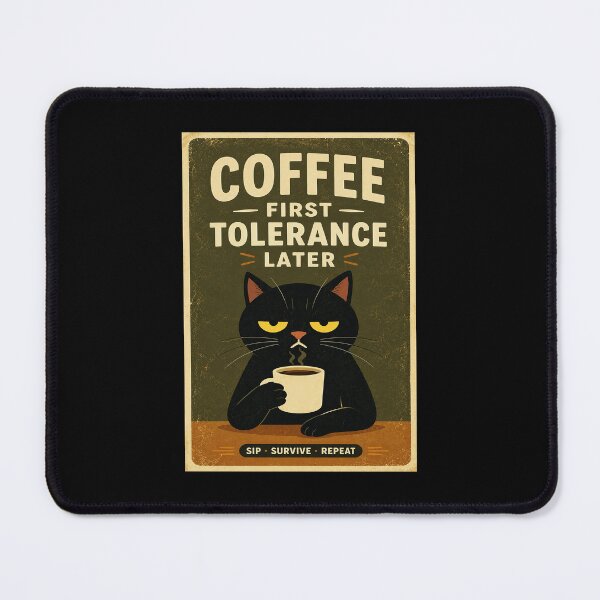 Item preview, Grumpy Black Cat Coffee Humor Vintage Morning Mood designed and sold by eliramaison.