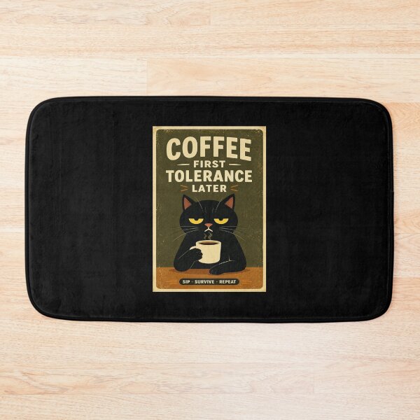 Item preview, Grumpy Black Cat Coffee Humor Vintage Morning Mood designed and sold by eliramaison.