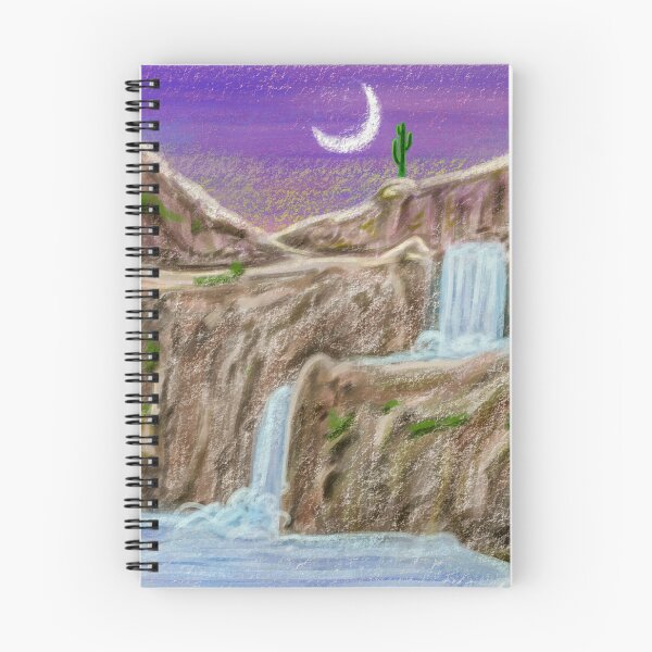 Item preview, Lunar Desert Oasis – Mystical Twilight Waterfalls – Purple Cactus Painting designed and sold by Keltoi-art.