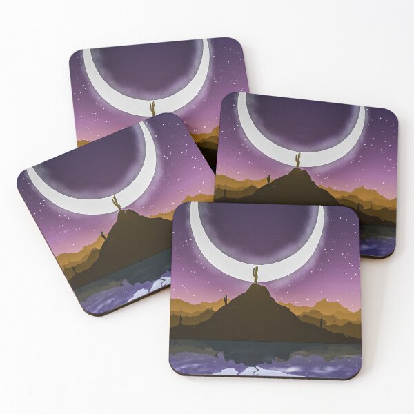 Item preview, Mystical Lunar Reflection – Crescent Moon Silhouette – Night Desert and Cactus Painting designed and sold by Keltoi-art.