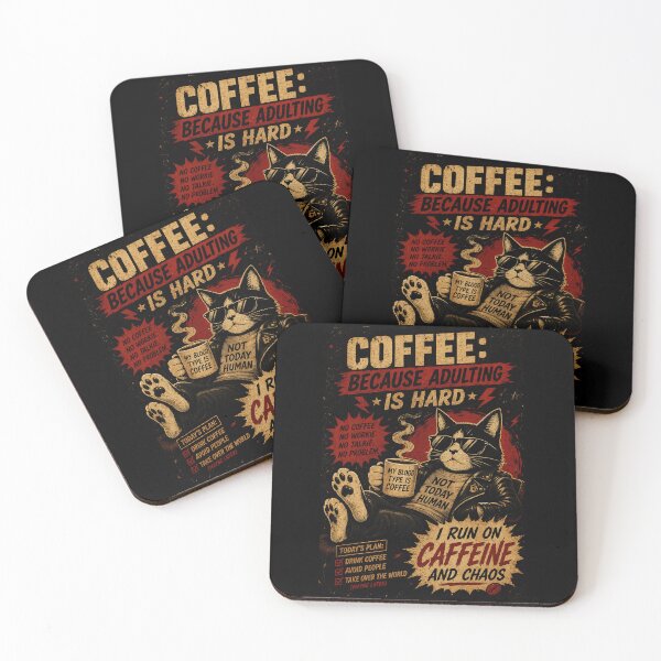 Item preview, Funny Coffee Cat Vintage Caffeine Chaos Adulting Humor  designed and sold by Modaozushi216.