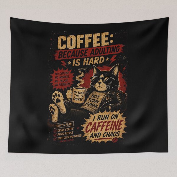Item preview, Funny Coffee Cat Vintage Caffeine Chaos Adulting Humor  designed and sold by Modaozushi216.