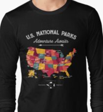 National Park Map Vintage T Shirt - All 59 National Parks Gifts Men Women Kids Long Sleeve T-Shirt