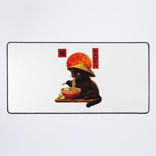 Item preview, Black Cat Eating Ramen Under Red Moon Japanese Street designed and sold by titanlevi.