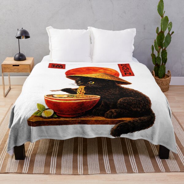 Item preview, Black Cat Eating Ramen Under Red Moon Japanese Street  designed and sold by titanlevi.