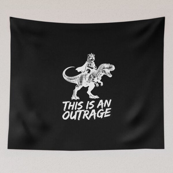 Item preview, Cat Riding Dinosaur This is an Outrage Funny designed and sold by thomas-frame.