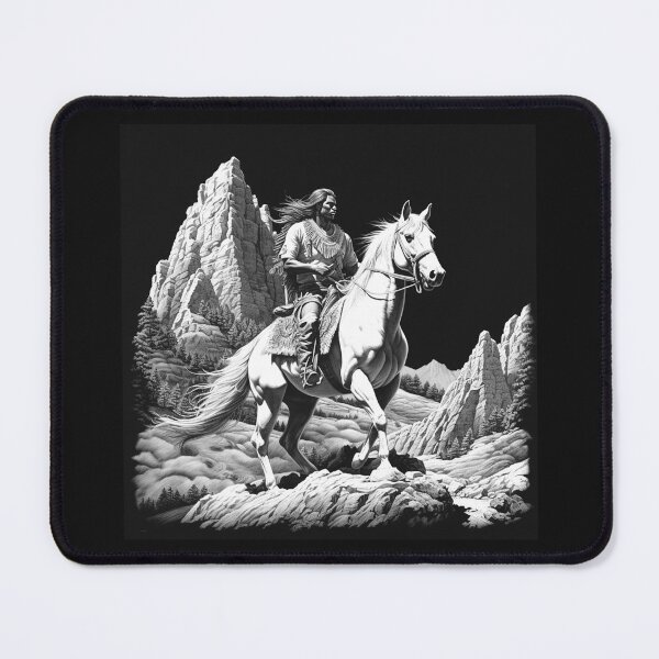 Item preview, Black and White Western Horse Rider in Desert Canyon Art designed and sold by inkoutninja.