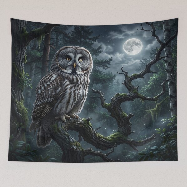 Item preview, Mystical Great Gray Owl in Full Moon Forest designed and sold by Natural life.