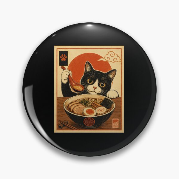 Item preview, Curious Tuxedo Cat Enjoying Ramen Vintage Japanese designed and sold by eliramaison.