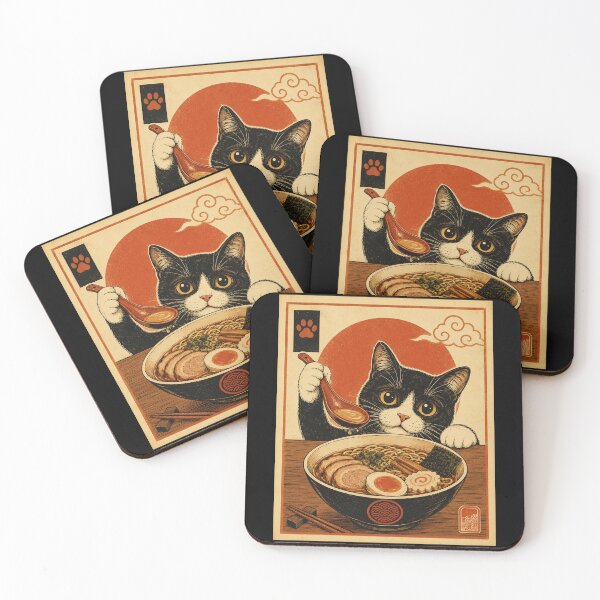 Item preview, Curious Tuxedo Cat Enjoying Ramen Vintage Japanese designed and sold by eliramaison.