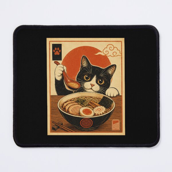 Item preview, Curious Tuxedo Cat Enjoying Ramen Vintage Japanese designed and sold by eliramaison.