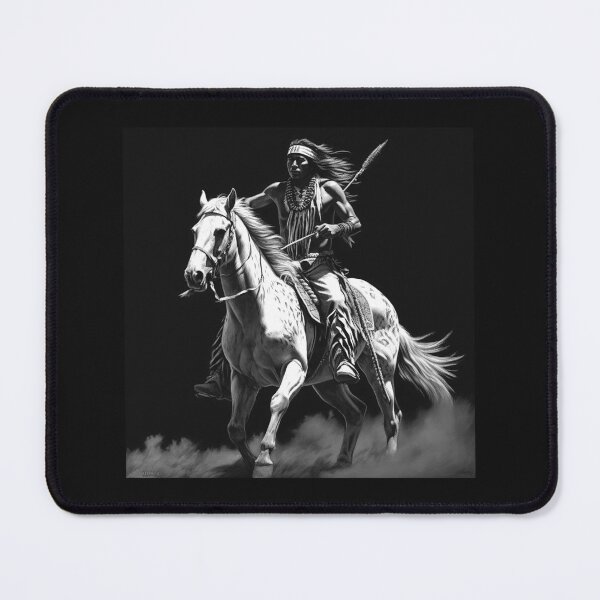 Item preview, Black and White Warrior Rider on White Horse Western Art designed and sold by inkoutninja.