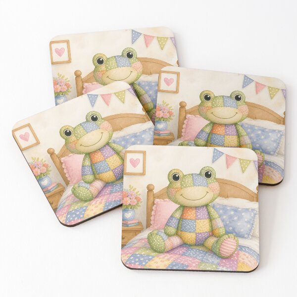 Item preview, Green Patchwork Frog on Bed designed and sold by Shelley Loewnau-Jones Studio.