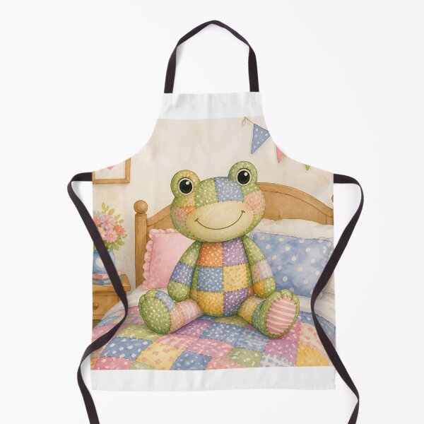 Item preview, Green Patchwork Frog on Bed designed and sold by Shelley Loewnau-Jones Studio.