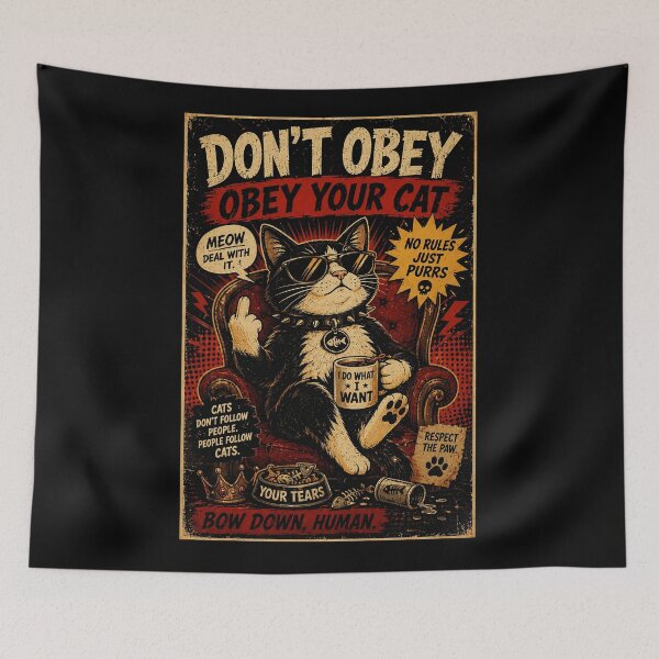 Item preview, Obey Your Cat Funny Rebel Feline Vintage Humor Poster designed and sold by Modaozushi216.