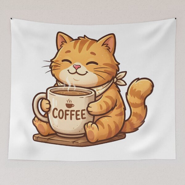 Item preview, Orange Cat Drinking Coffee designed and sold by umiinuraa.