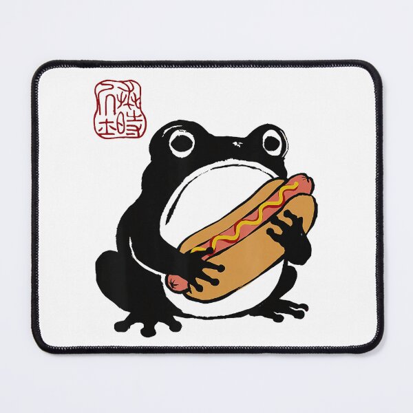 Item preview, Grumpy Frog Holding Hot Dog Cute Japanese Cartoon Food designed and sold by titanlevi.
